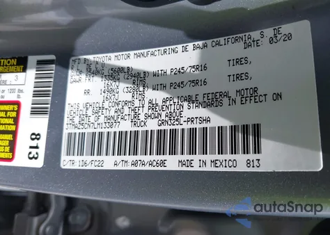 2020 Toyota Tacoma Sr5 V6 z USA, uszkodzony, nr VIN 3TMAZ5CN7LM133077